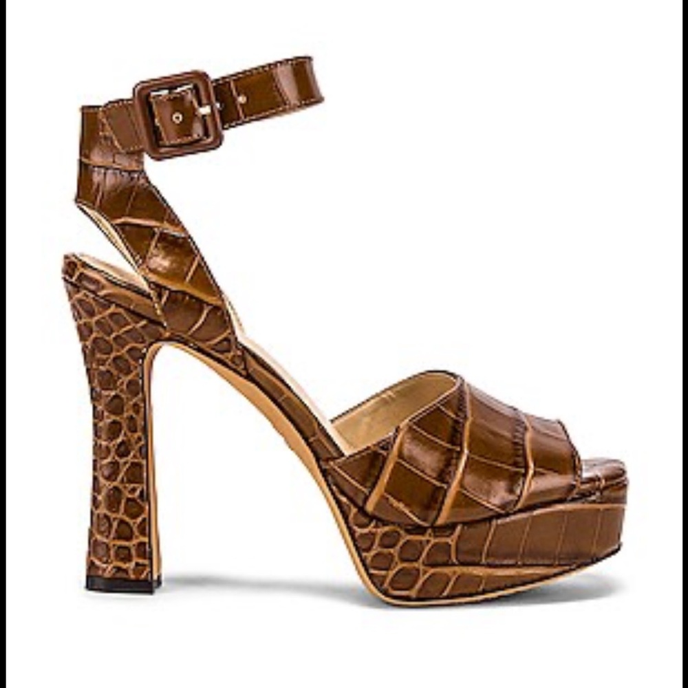 Vince Camuto Kortinta platform sandals in a brown croc-embossed leather